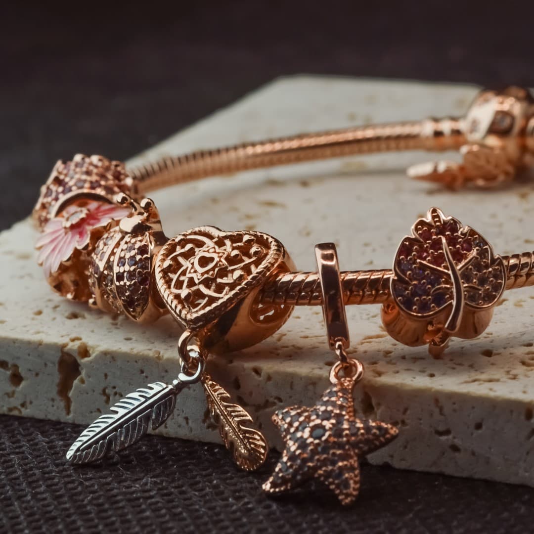 Bransoletka do charms modułowa typu Pandora w kolorze różowego złota