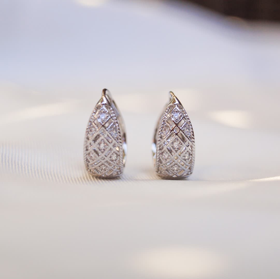 Kolczyki Koronkowe Srebro 925 białe złoto