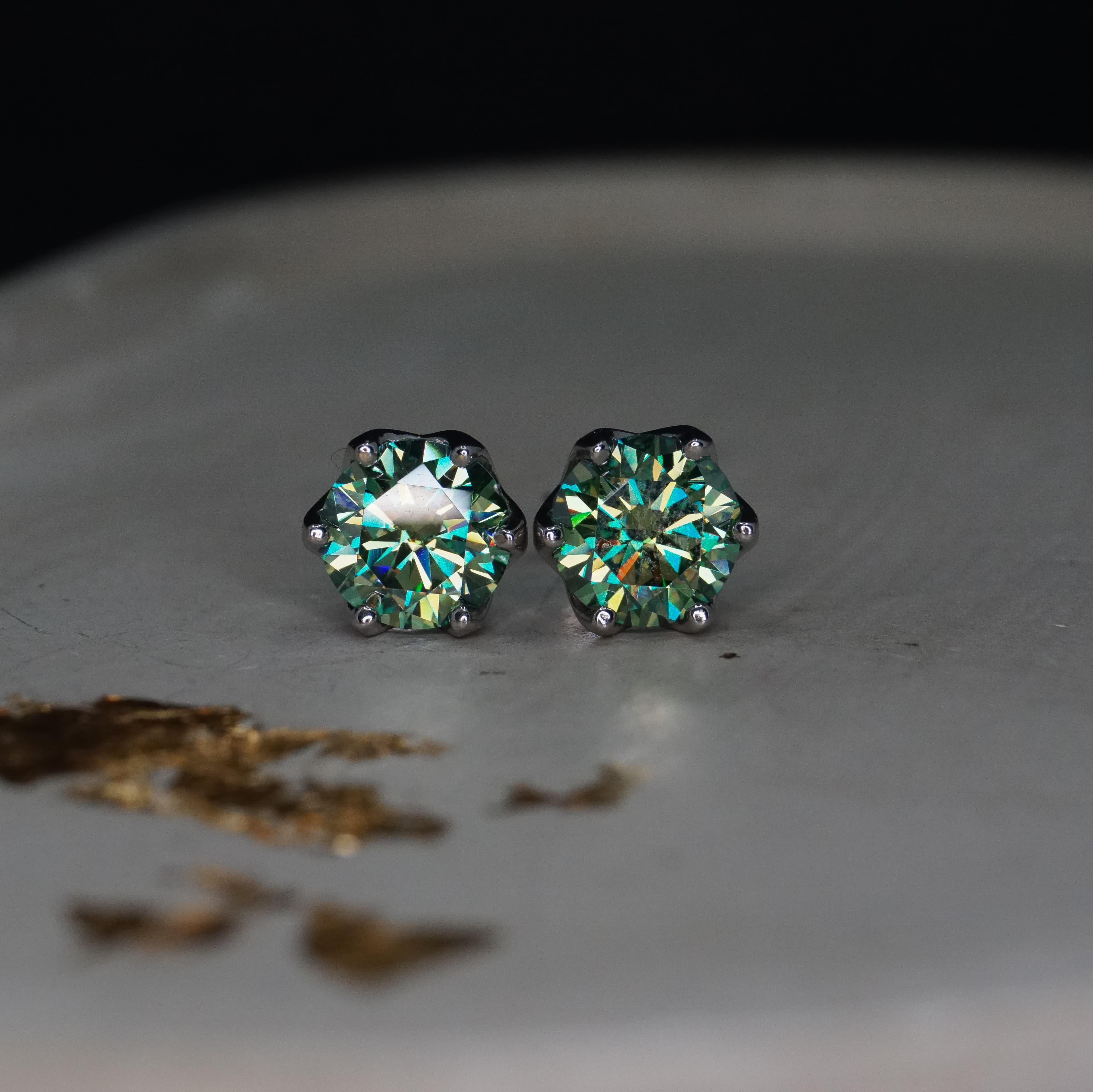 Kolczyki z diamentem Moissanite zielono niebieski Srebro 925 Moissanit