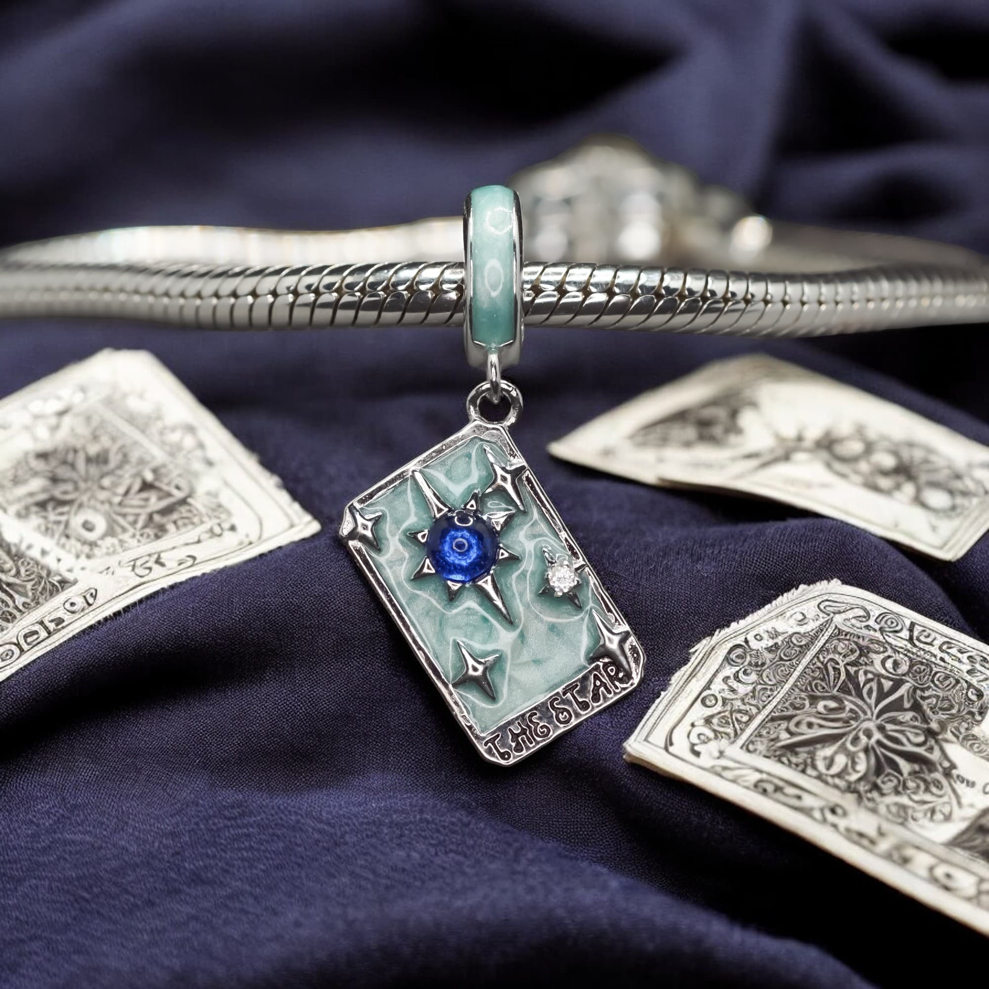 Charms Karta tarota Gwiazda Srebro wróżba wielkie arkana