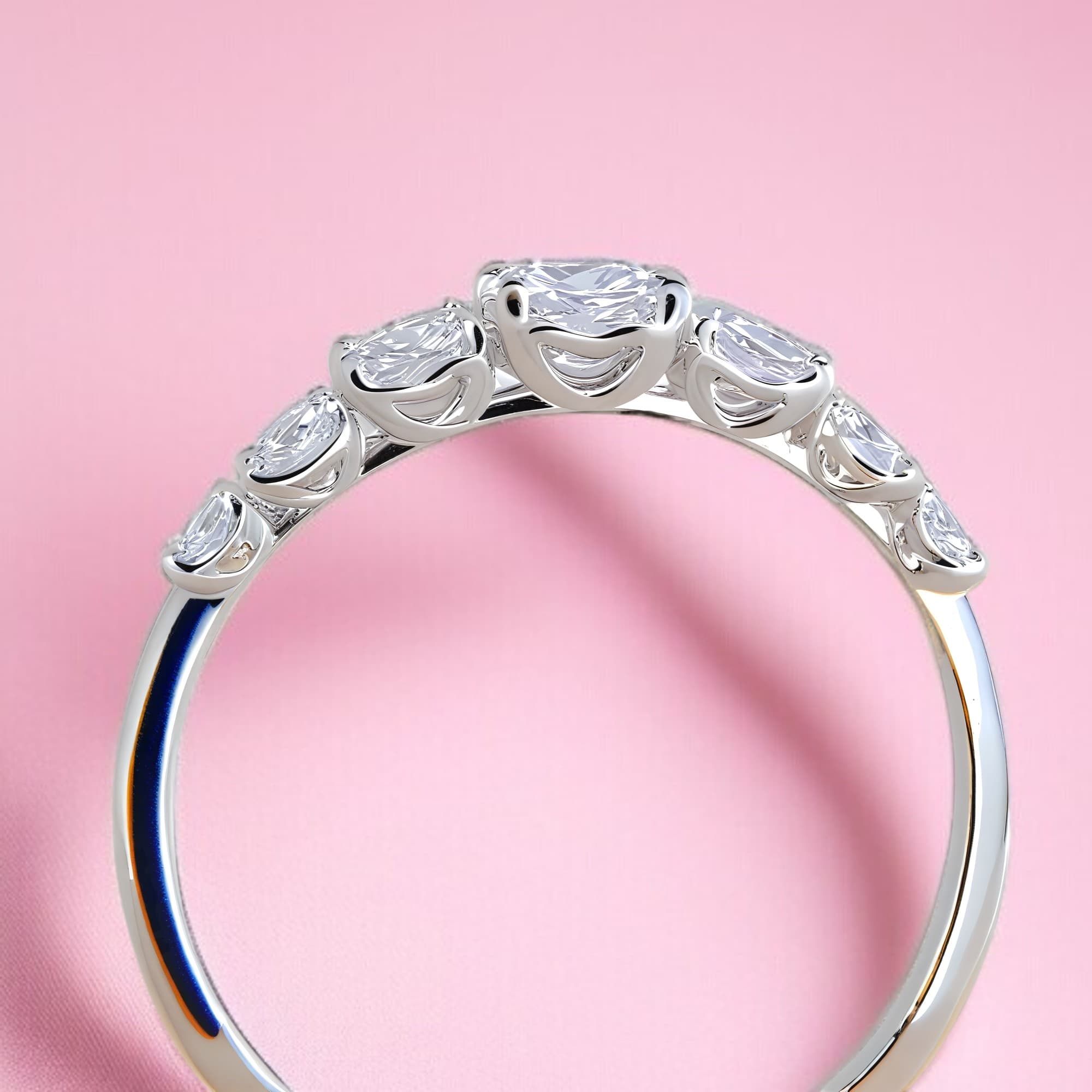 Srebrny pierścionek z moissanitami 1,12 ct kaskada 7 kamieni moissanit