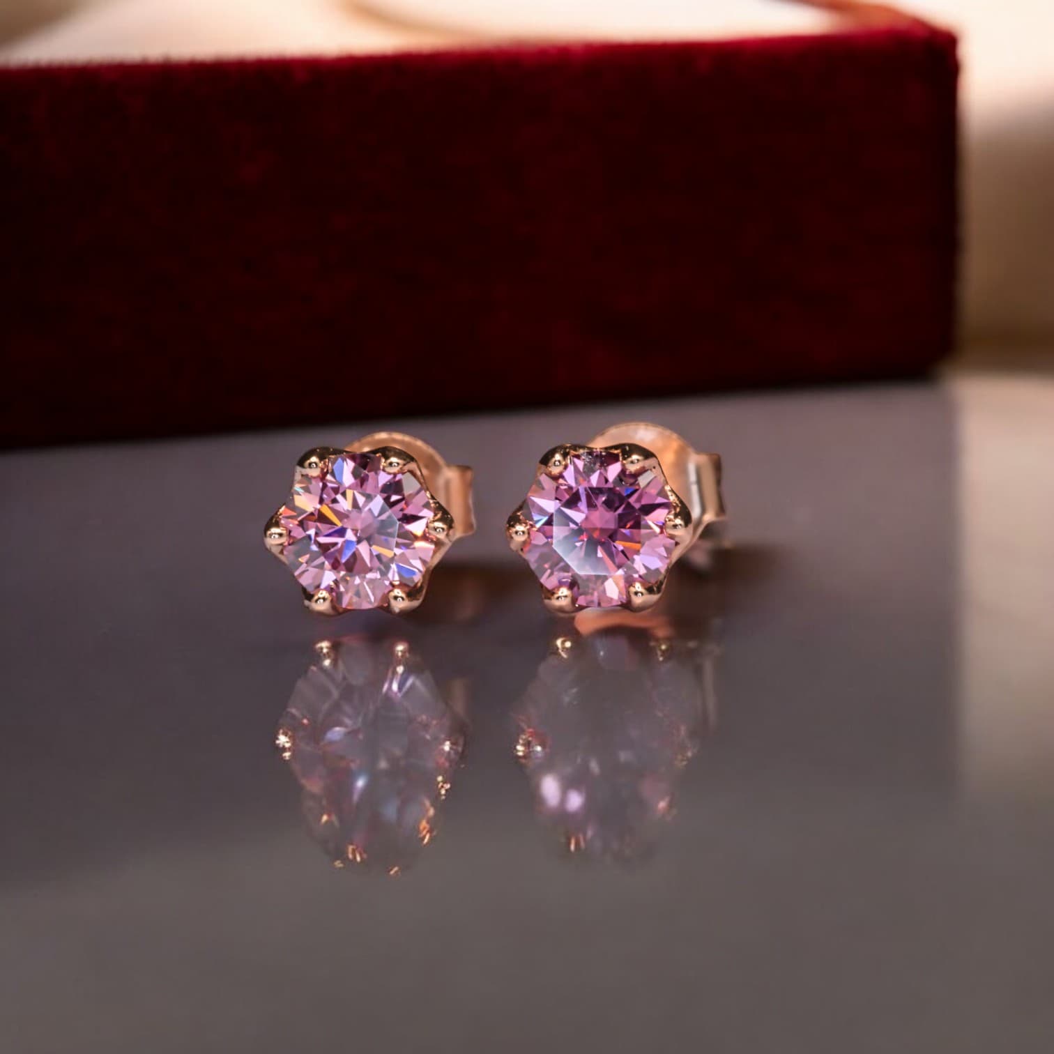 Kolczyki sztyfty z różowym moissanitem 0,5 karata srebro różowe złoto