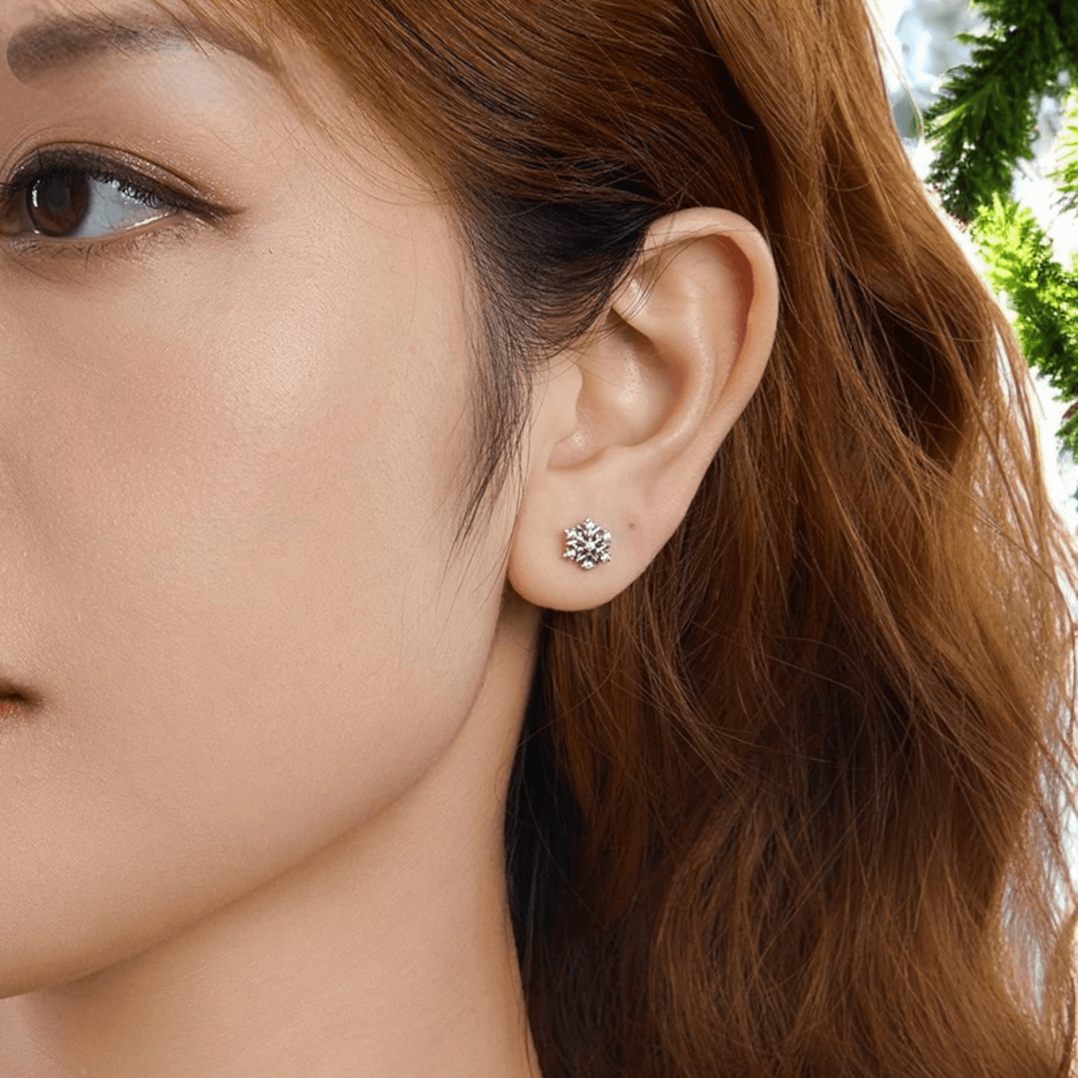 Kolczyki PŁATEK ŚNIEGU srebro 925 białe złoto z kryształkami