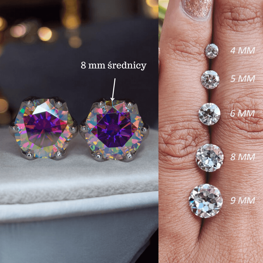 Kolczyki "Aurora Borealis" sztyft Moissanit diament laboratoryjny