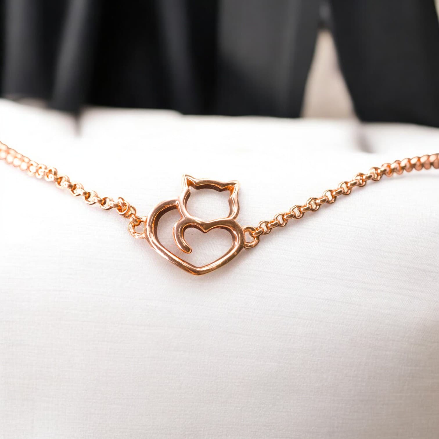 Bransoletka KOT srebro 925 różowe złoto  regulowana