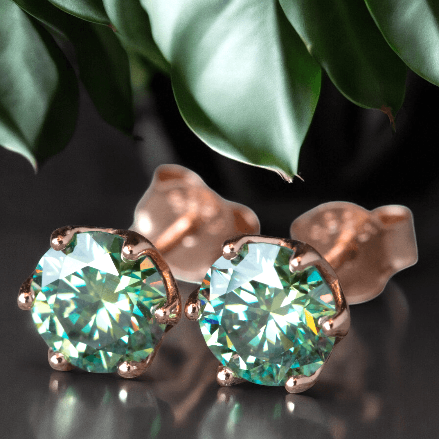 Kolczyki sztyfty z zielonym moissanitem 1 ct karat srebro różowe złoto