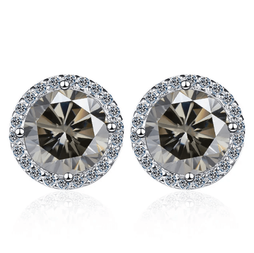 Kolczyki z diamentem Moissanite szare 2 x 1 ct 6,5 mm średnicy