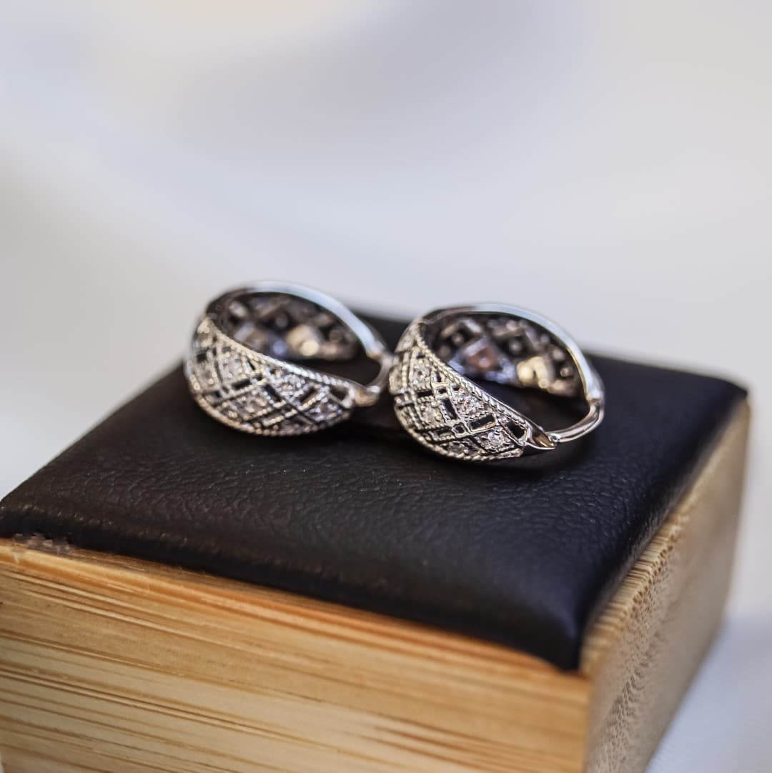 Kolczyki Koronkowe Srebro 925 białe złoto