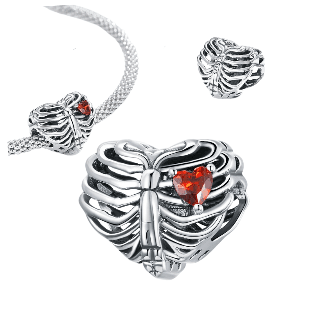Charms Bijące Serce srebro 925 Halloween sercew klatce piersiowej