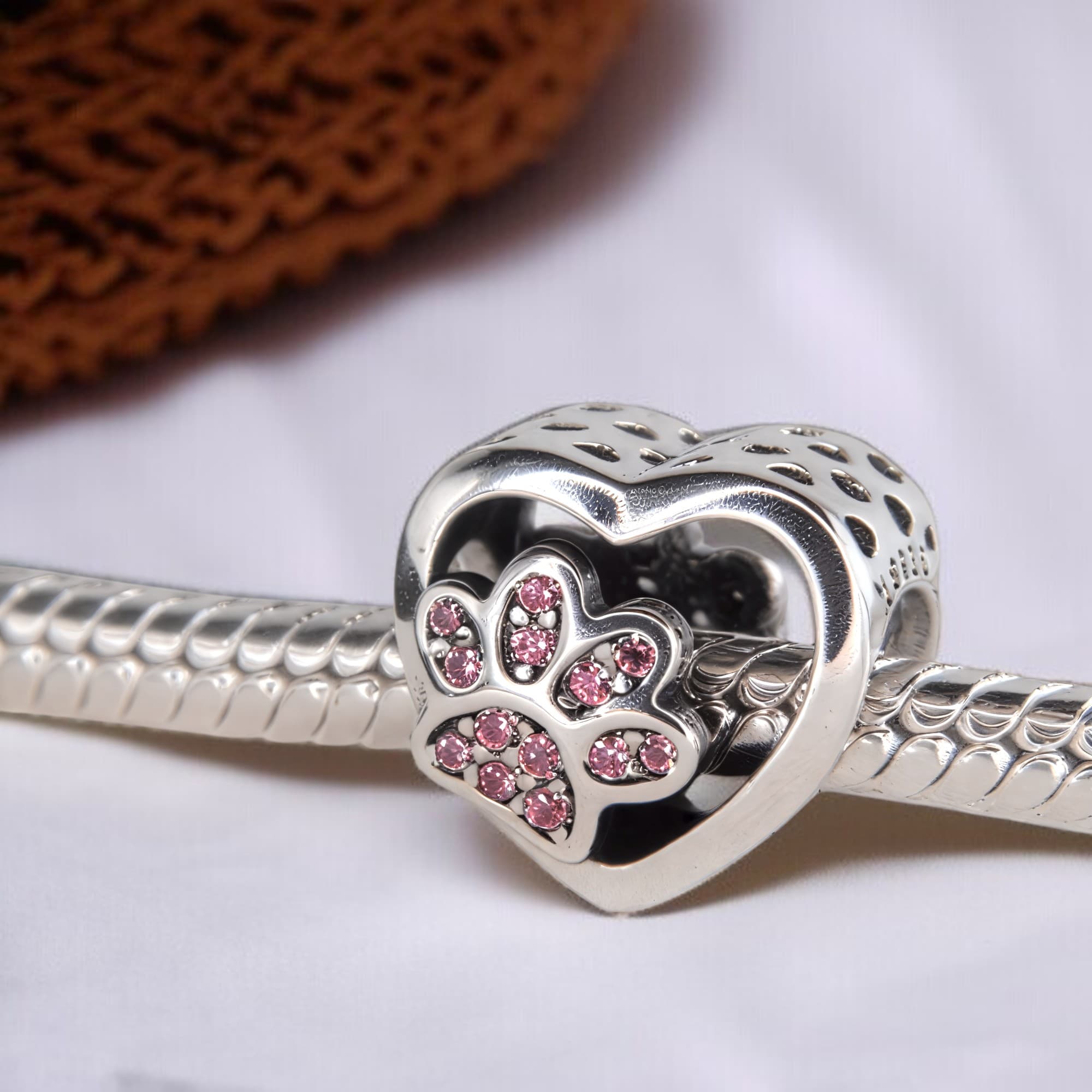 Charms ŁAPKA srebro 925 kot pies łapa różowe cyrkonie