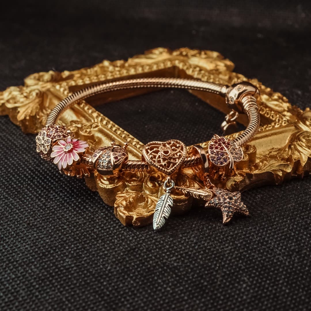 Bransoletka do charms modułowa typu Pandora w kolorze różowego złota