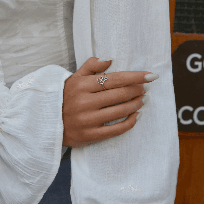 Pierścionek Szczęśliwa Czterolistna Koniczyna srebro 925  talizman szczęścia