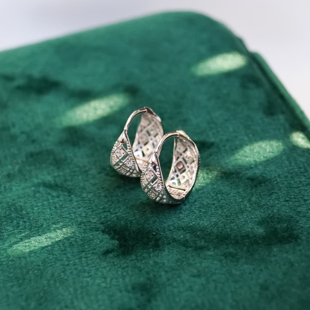 Kolczyki Koronkowe Srebro 925 białe złoto