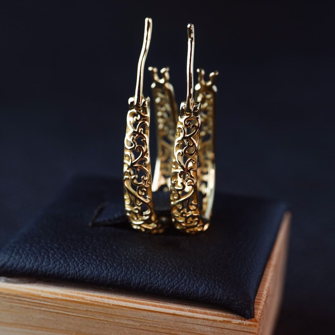 Kolczyki Vintage Winorośl srebro 925 pokryte 18 karatowym złotem Retro