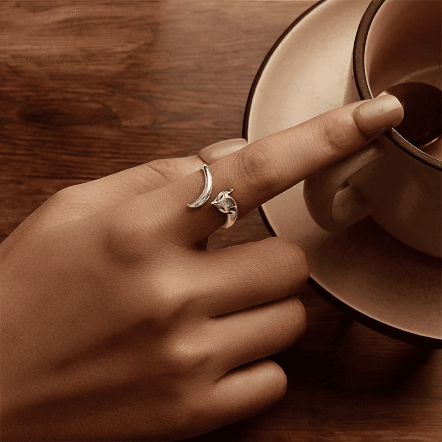 Pierścionek LIS srebro 929 regulowany zwierzęta lasu