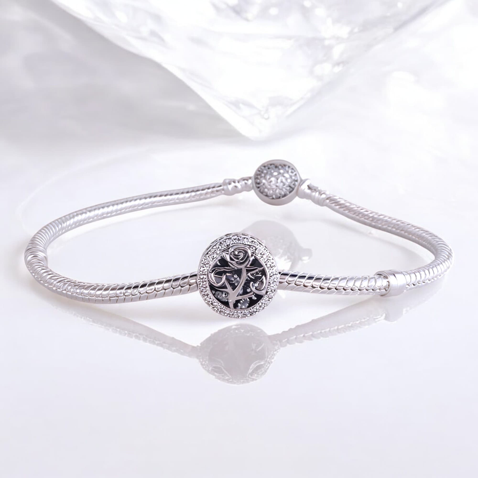 Srebrny charms 925 róża z cyrkoniami zawieszka do bransoletki modułowej