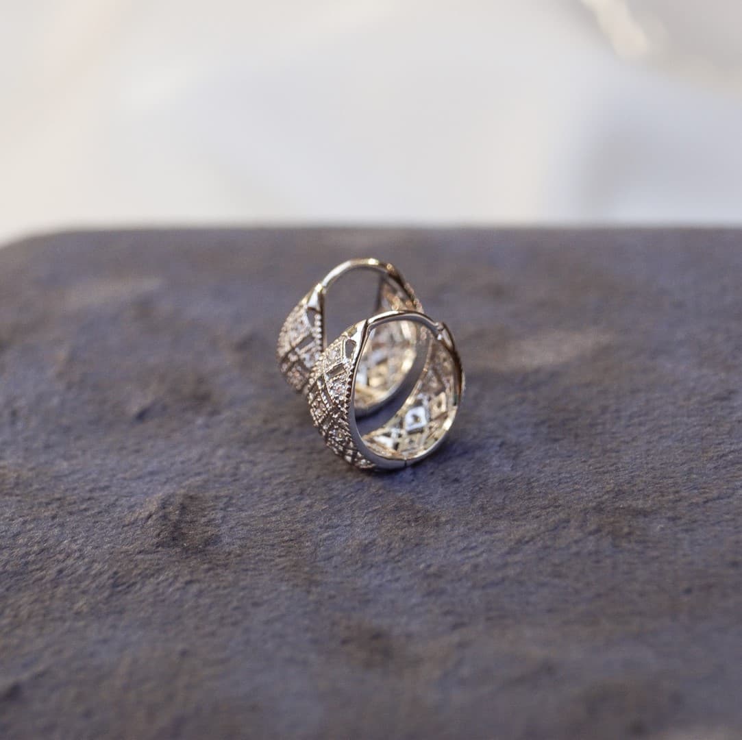 Kolczyki Koronkowe Srebro 925 białe złoto