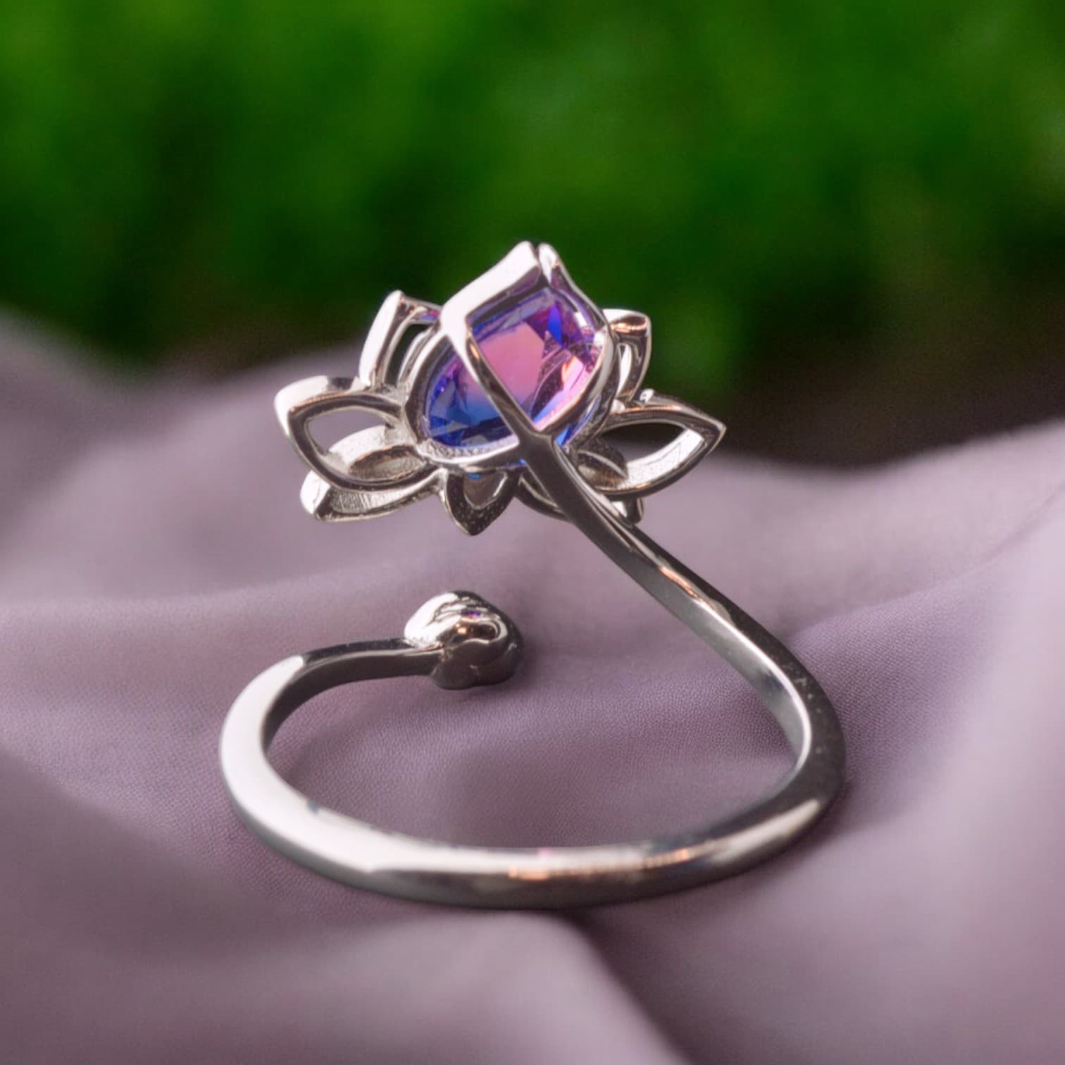 Pierścionek KWIAT LOTOSU srebro 925 platyna turmalin