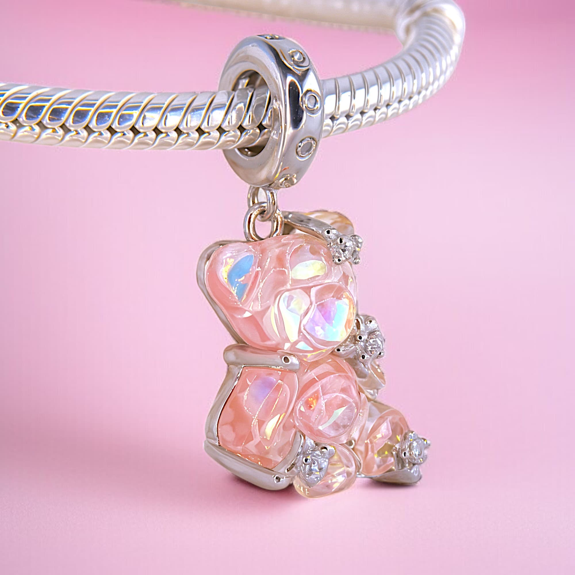Charms Opalizujący Żelkowy Miś zawieszka srebro 925 białe złoto pastelowy