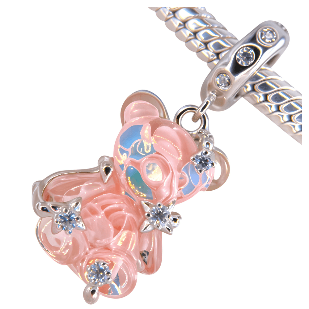 Charms Opalizujący Żelkowy Miś zawieszka srebro 925 białe złoto pastelowy