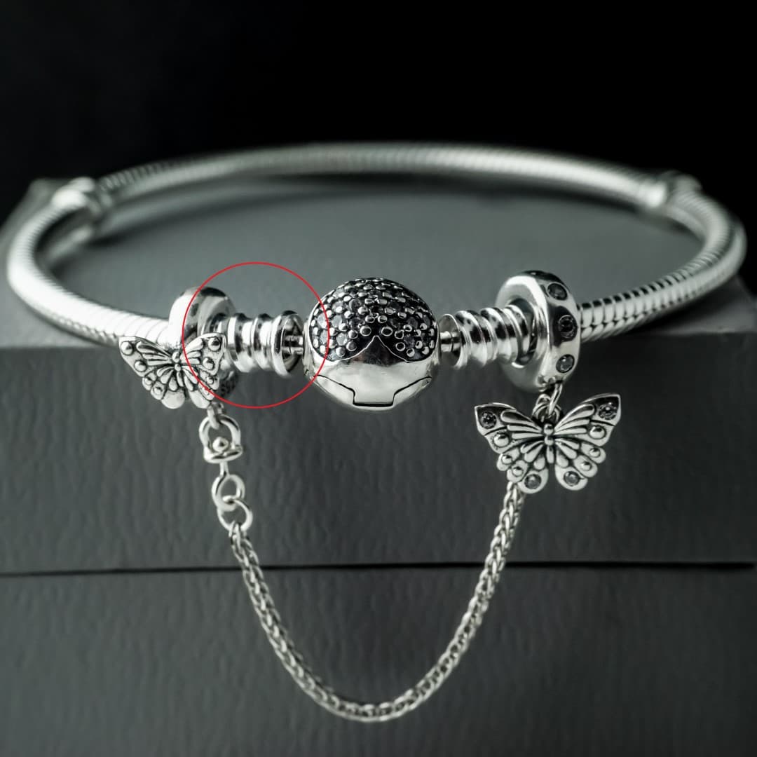Łańcuszek zabezpieczający do bransoletki Pandora Motyle srebro 925 platyna