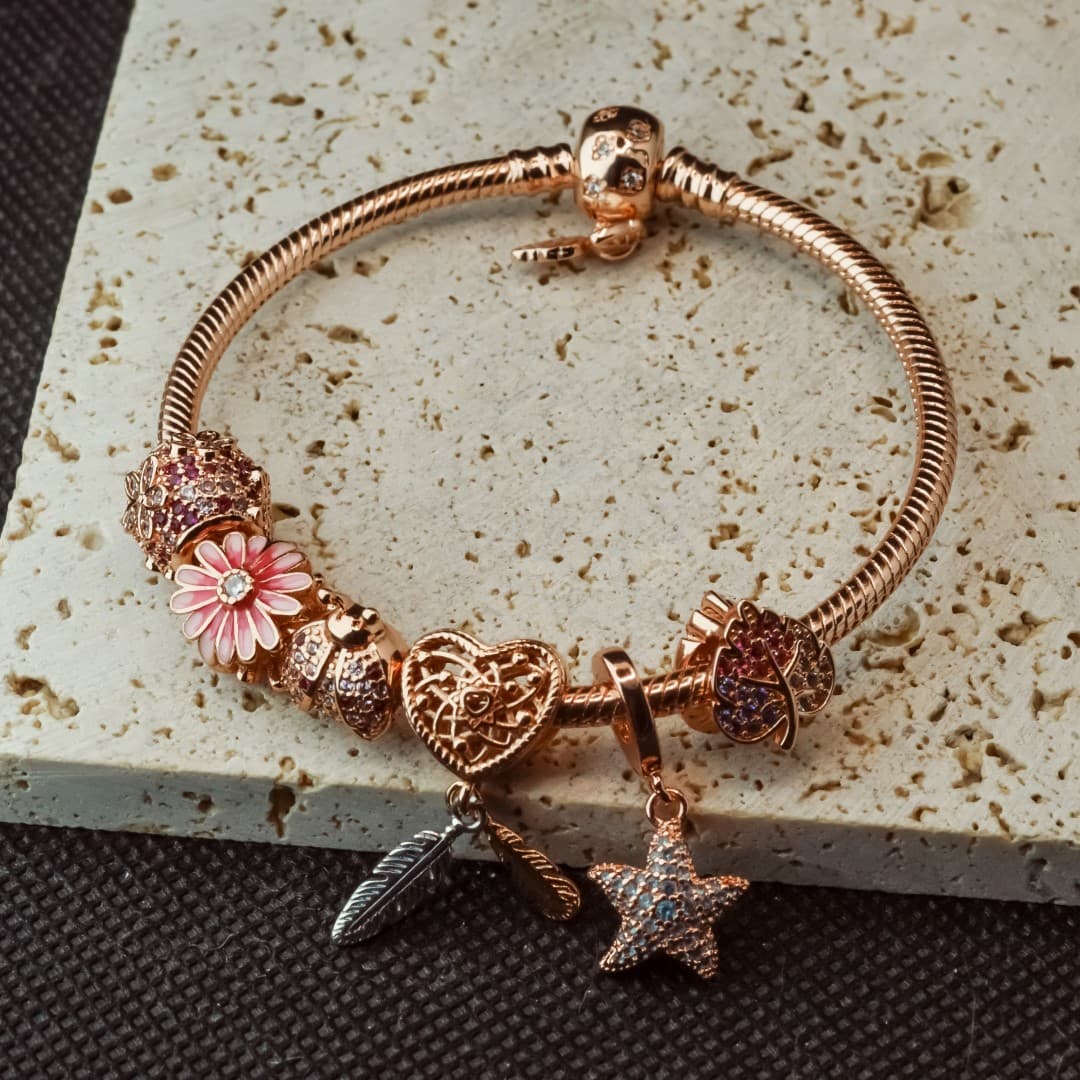 Bransoletka do charms modułowa typu Pandora w kolorze różowego złota