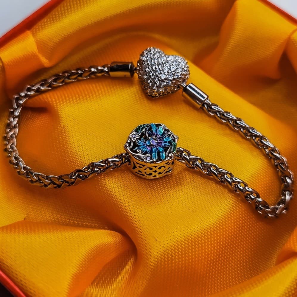 Charms do Pandora Kwiat srebro 925 oksydowane małe arcydzieło