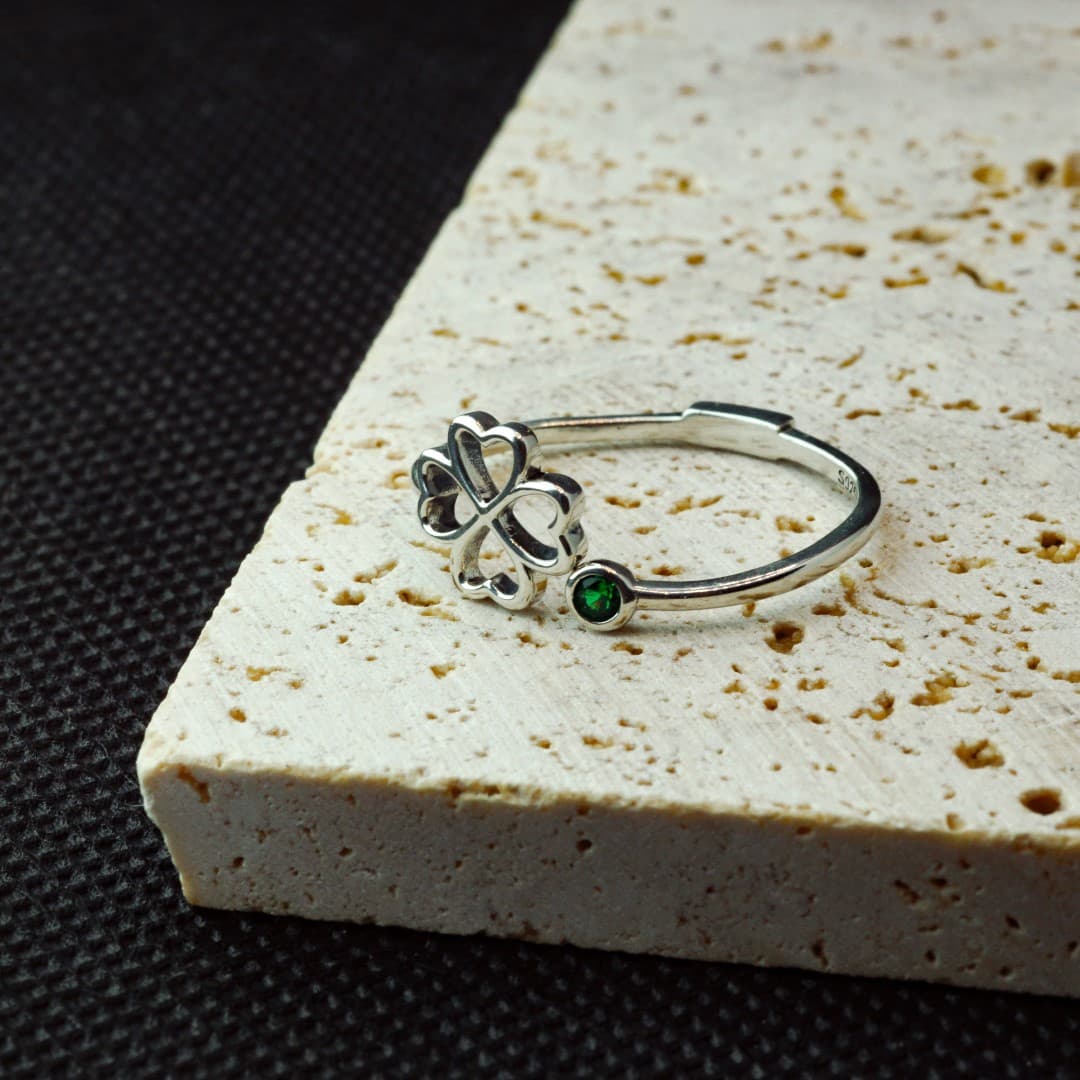 Pierścionek Szczęśliwa Czterolistna Koniczyna srebro 925  talizman szczęścia