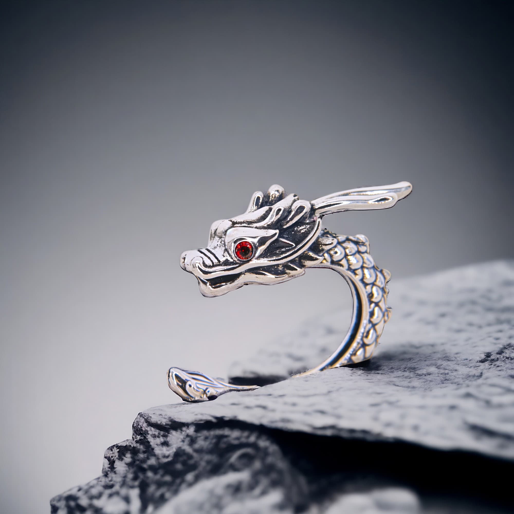 Nausznica kolczyk SMOK fantasy unikalny SREBRO 925