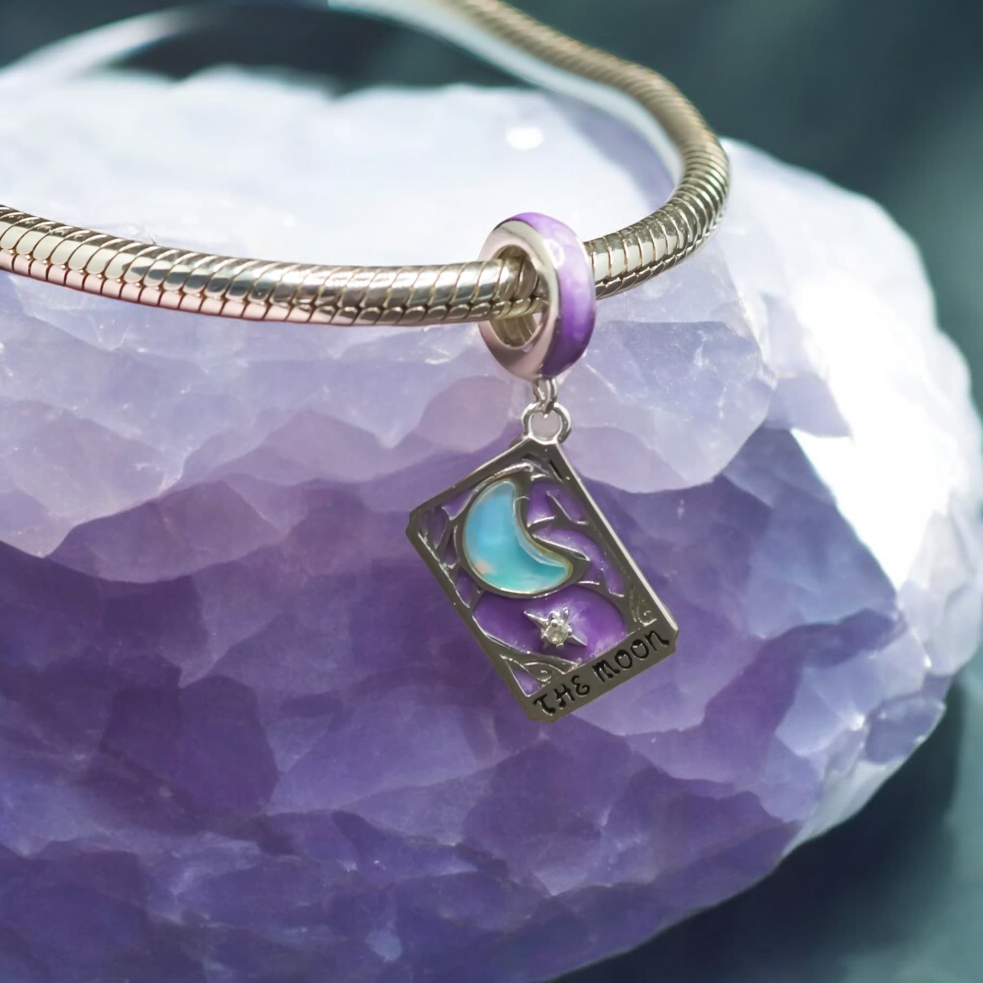 Charms Karta tarota Księżyc Srebro wróżba wielkie arkana