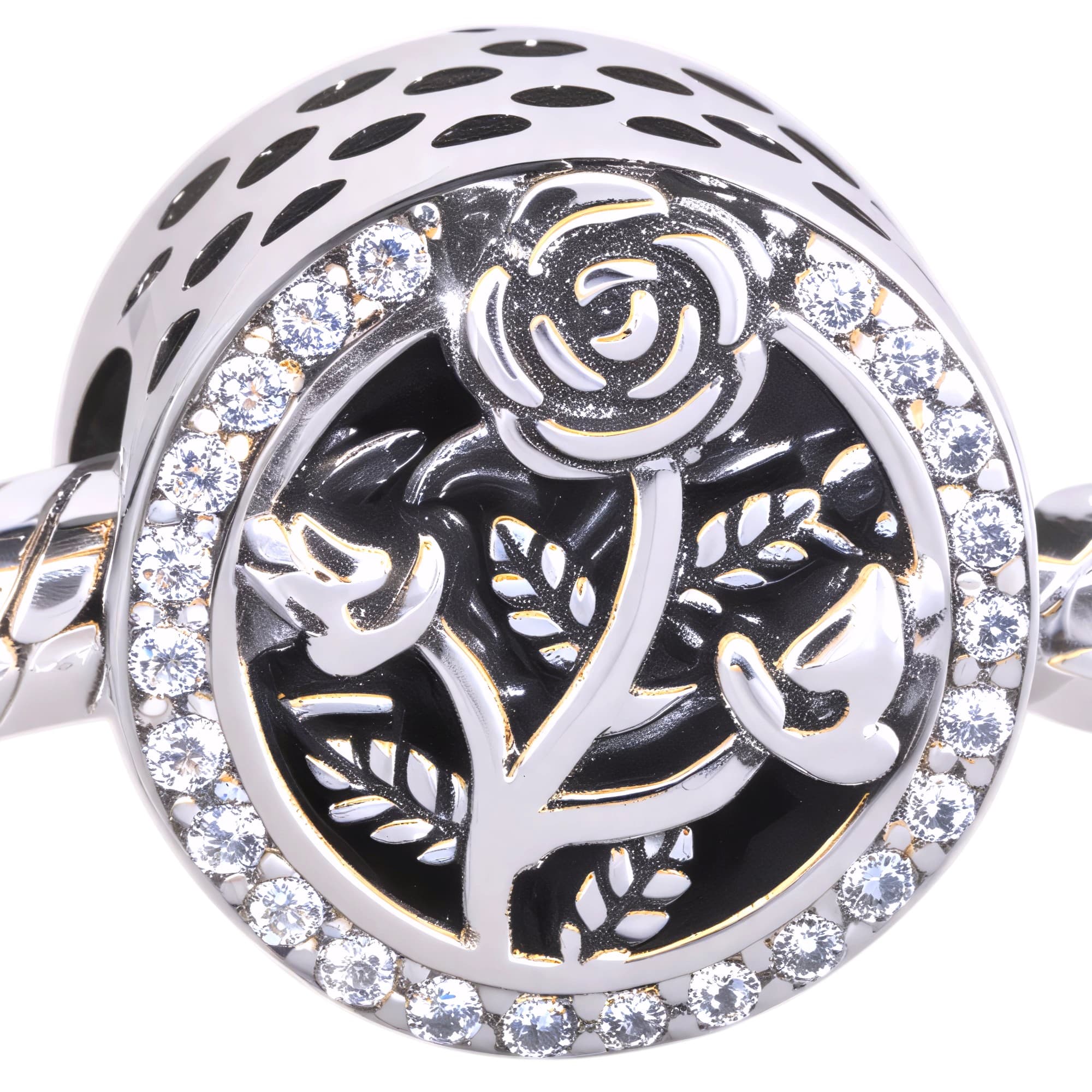 Srebrny charms 925 róża z cyrkoniami zawieszka do bransoletki modułowej