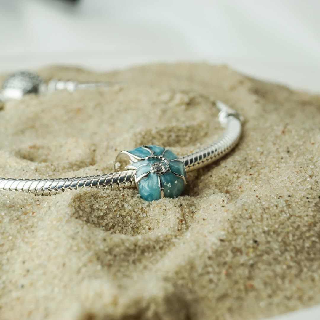 Błękitna muszla ocean  charms do Pandora srebro 925