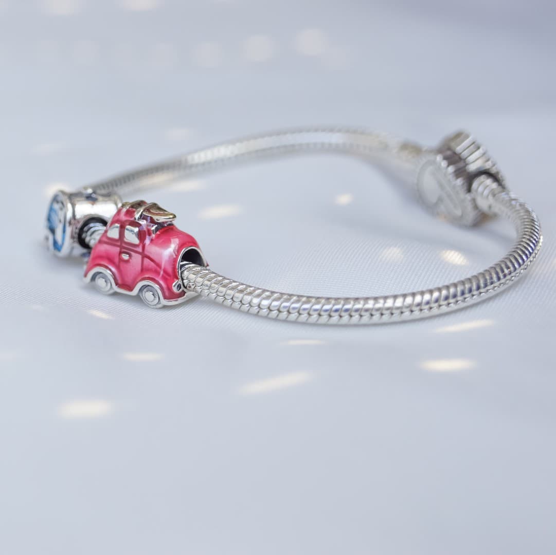 Podwójny Charms Wakacyjny samochód i przyczepa kempingowa Srebro 925