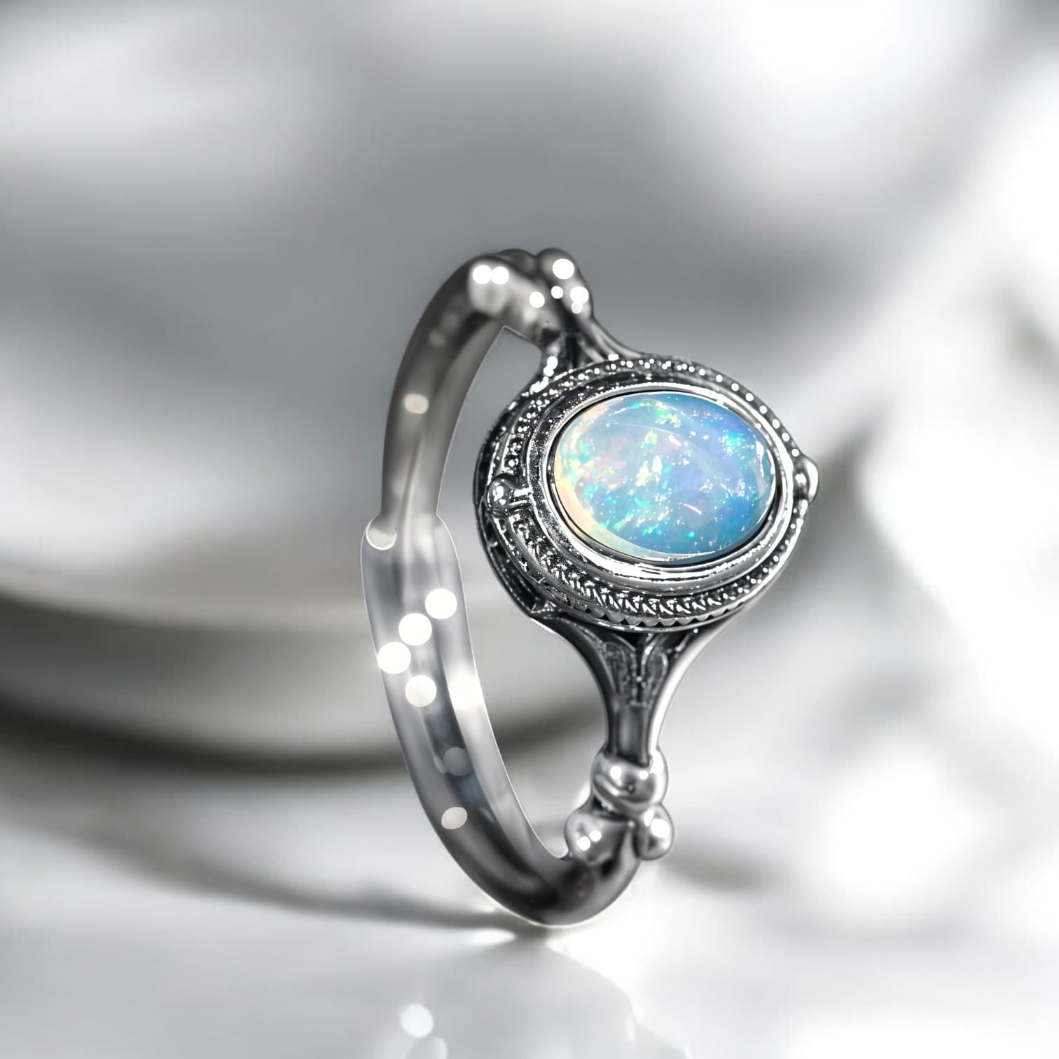 Pierścionek z OPALEM srebro 925 retro regulowany