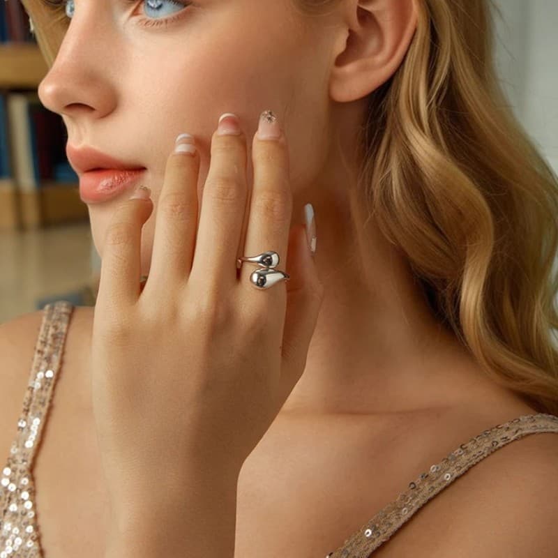 Pierścionek KROPLA WODY srebro 925 regulowany