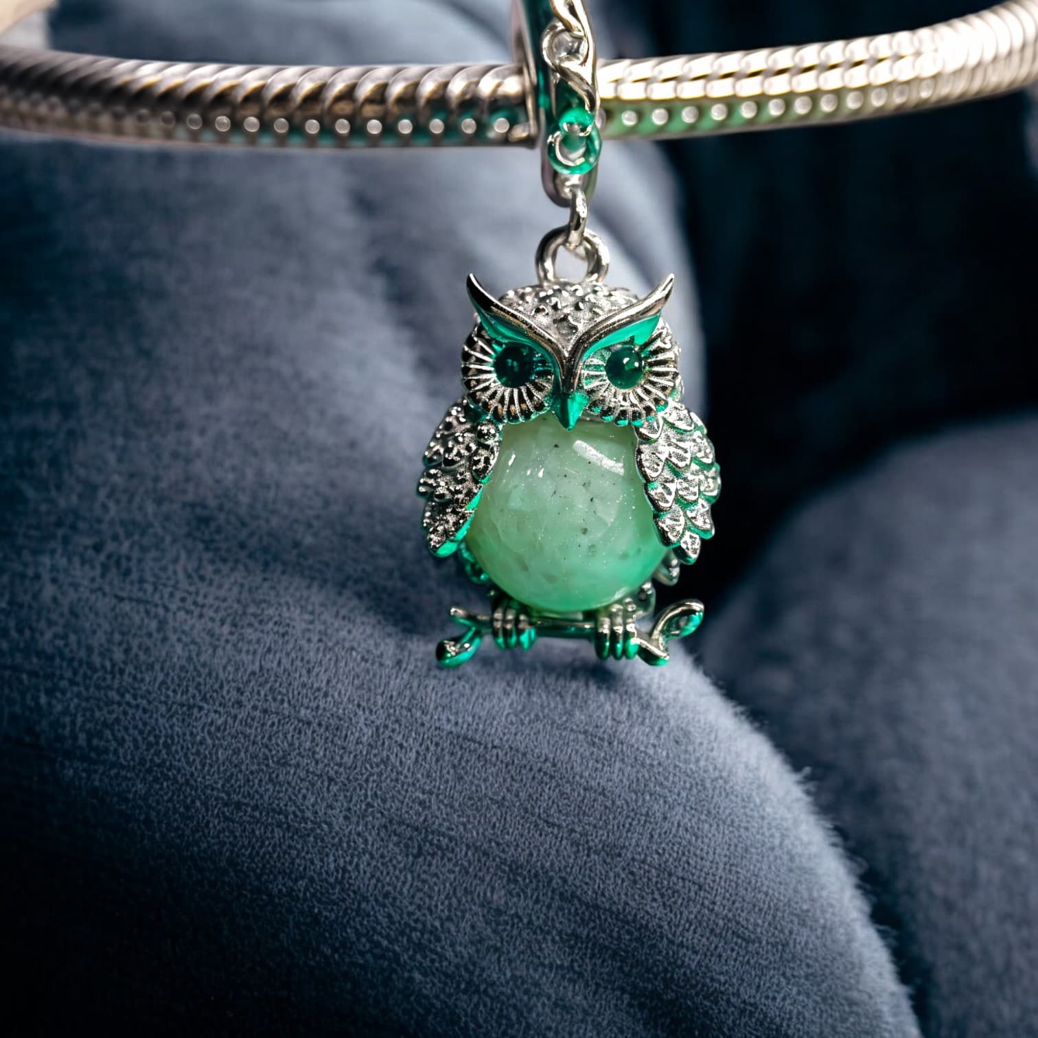 Charms zawieszka Świecąca Sowa srebro 925 luminescencyjna platyna