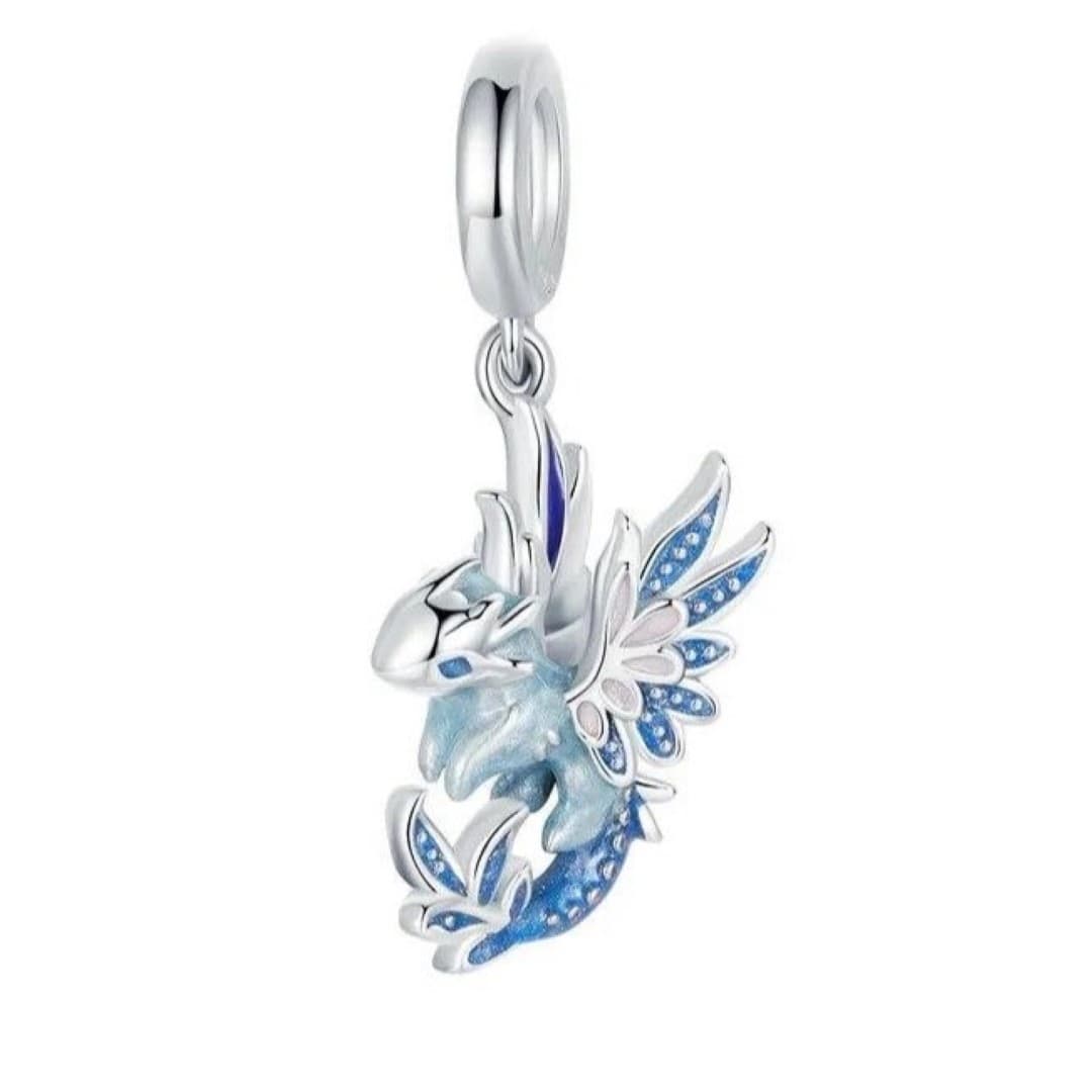 Charms do Pandora Błęktitny Smok srebro 925 białe złoto