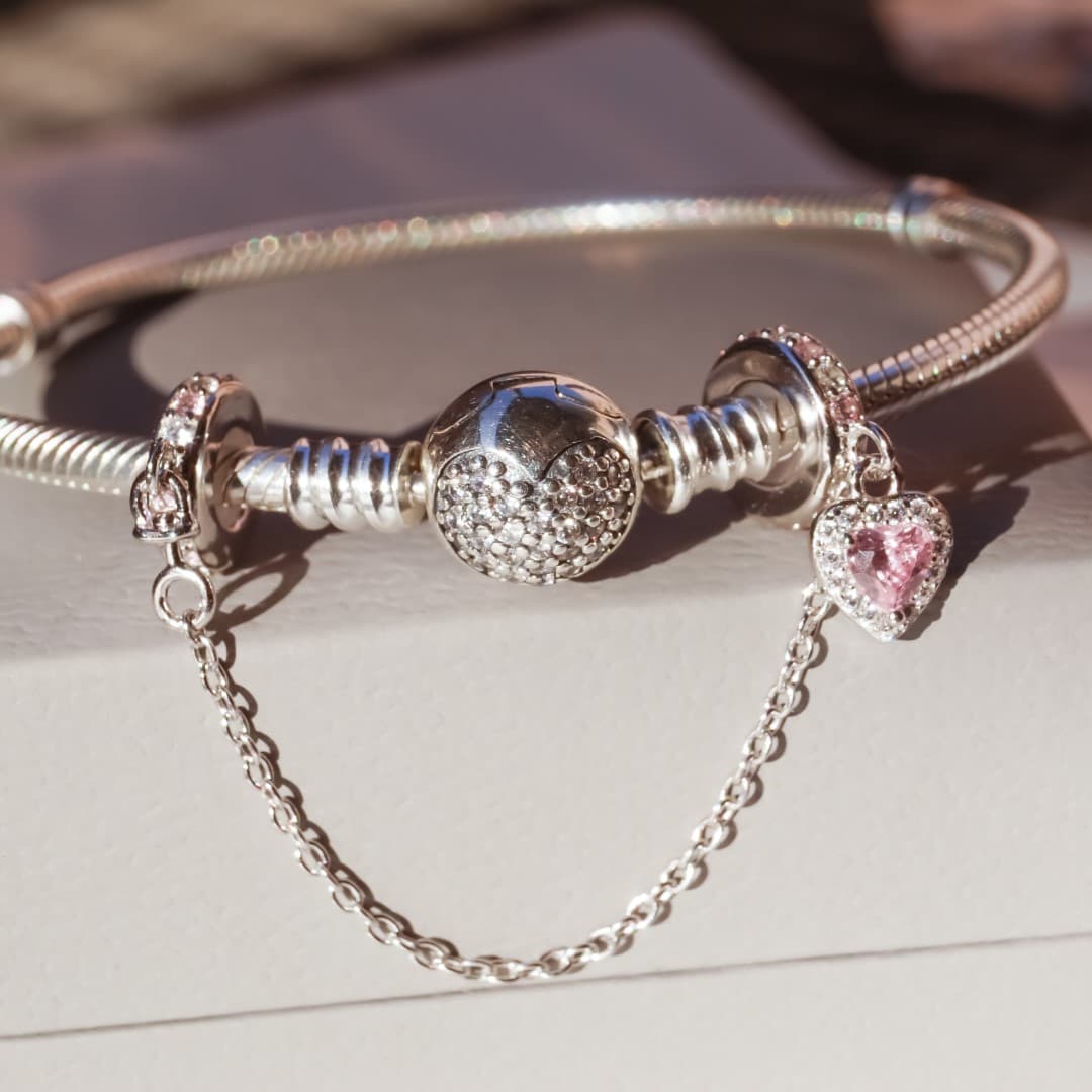 Łańcuszek zabezpieczający do bransoletki Pandora SERCE srebro 925 platyna