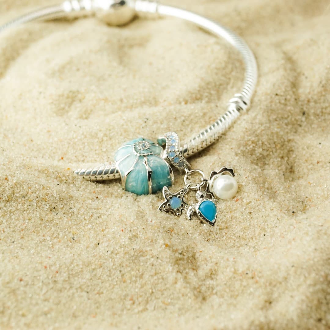 Błękitna muszla ocean  charms do Pandora srebro 925