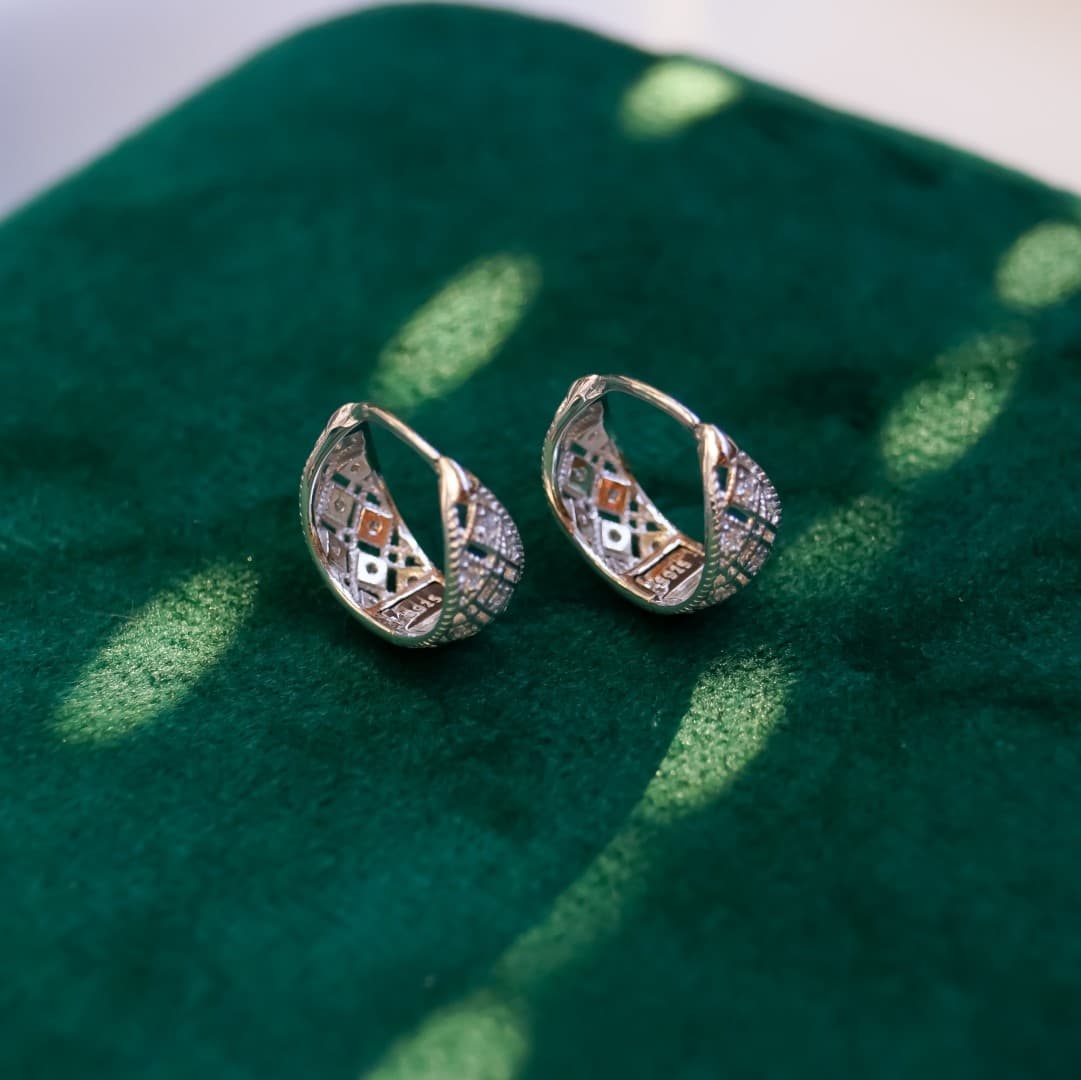 Kolczyki Koronkowe Srebro 925 białe złoto