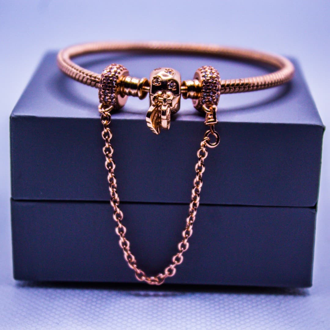 Łańcuszek zabezpieczający z gwintem srebro 925 różowe złoto rose gold