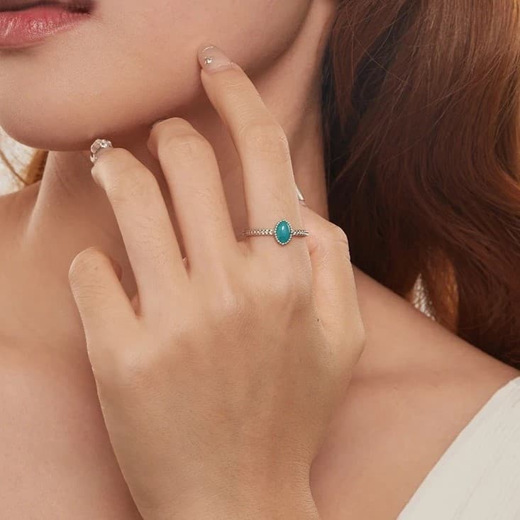 Pierścionek z naturalnym AMAZONITEM ZIELONY srebro 925 białe złoto