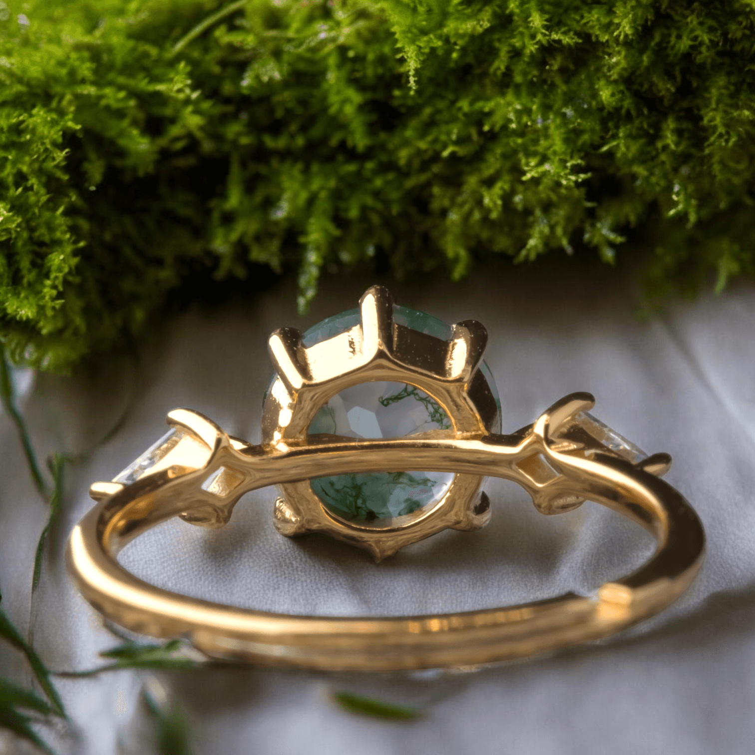 Pierścionek złoty AGAT MCHOWY srebro 925 zielony regulowany natura