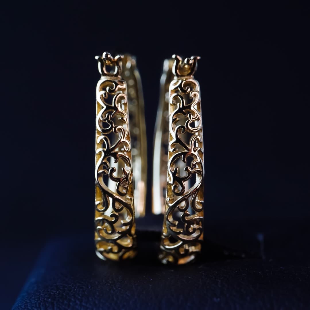 Kolczyki Vintage Winorośl srebro 925 pokryte 18 karatowym złotem Retro