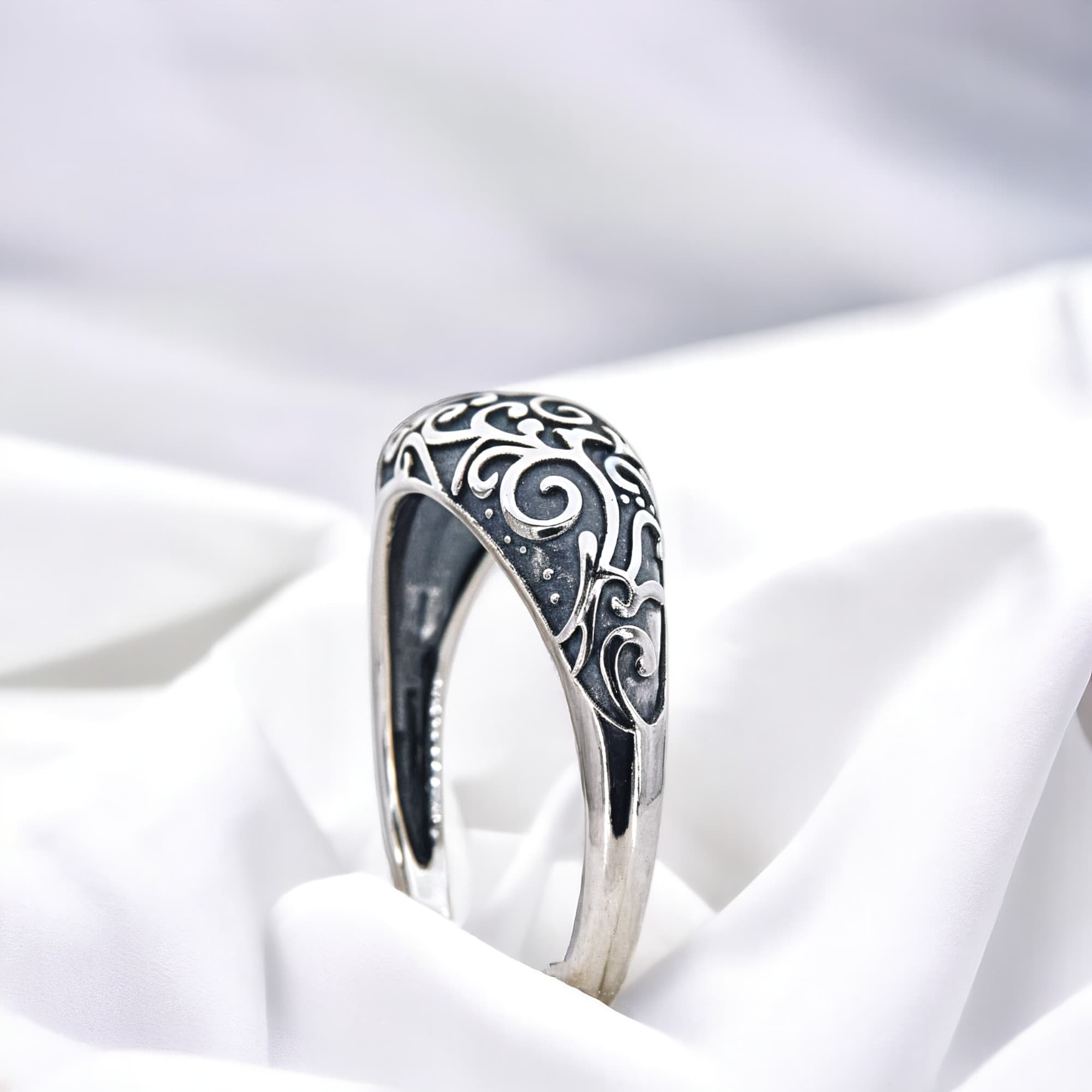 Barokowy pierścionek retro vintage Srebro 925 regulowany ornamenty