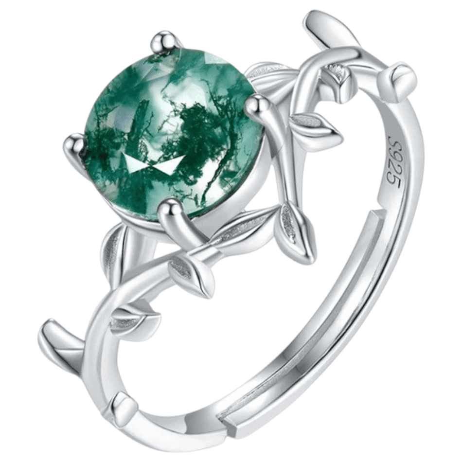 Pierścionek AGAT MCHOWY srebro 925 zielony regulowany