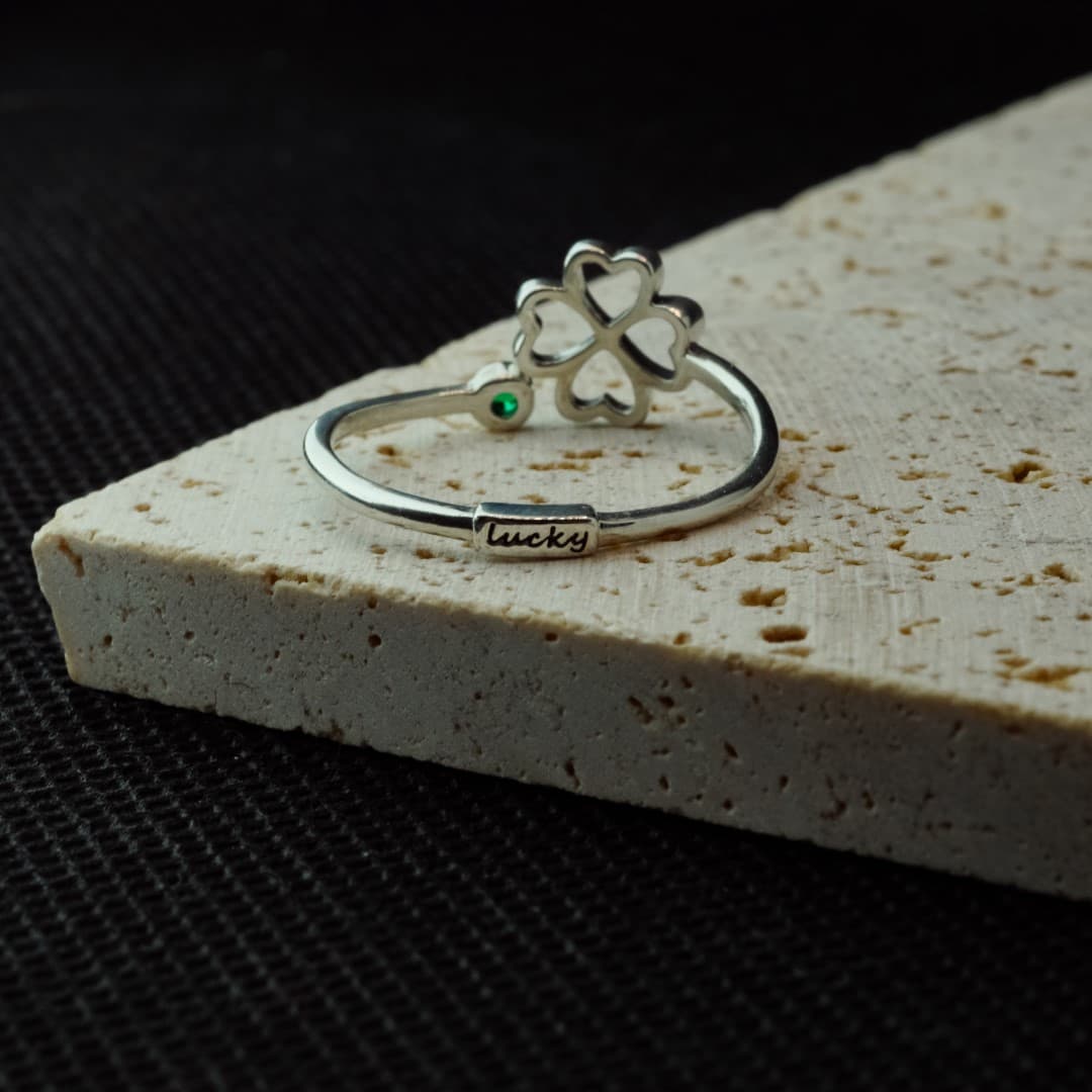 Pierścionek Szczęśliwa Czterolistna Koniczyna srebro 925  talizman szczęścia