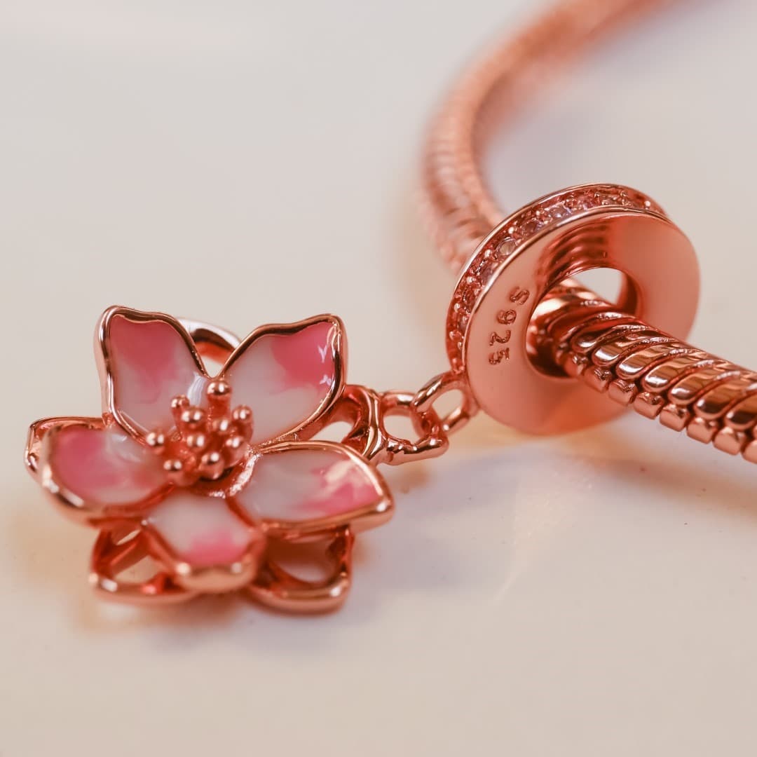 Charms zawieszka Złoty Kwiat srebro 925 rose gold