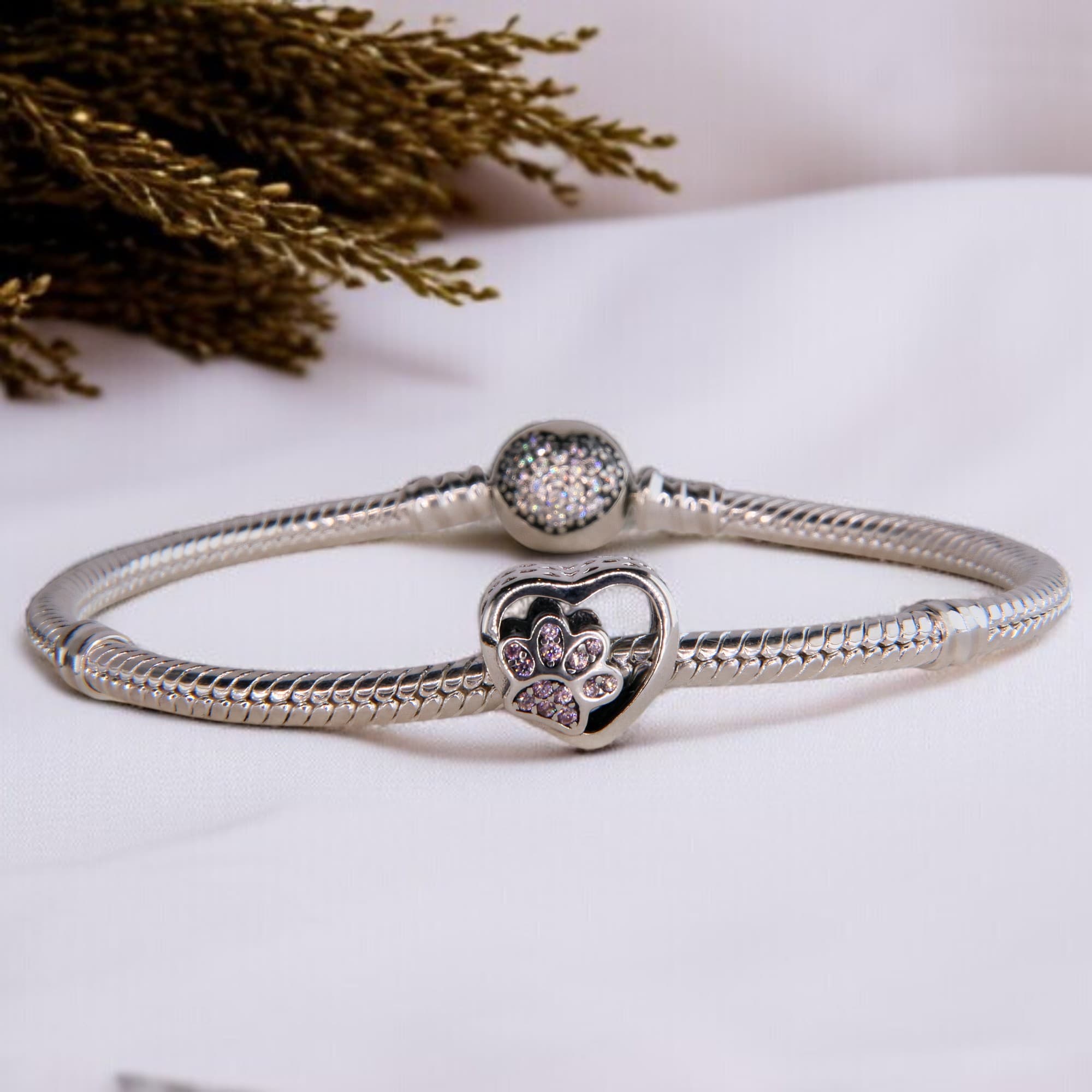 Charms ŁAPKA srebro 925 kot pies łapa różowe cyrkonie