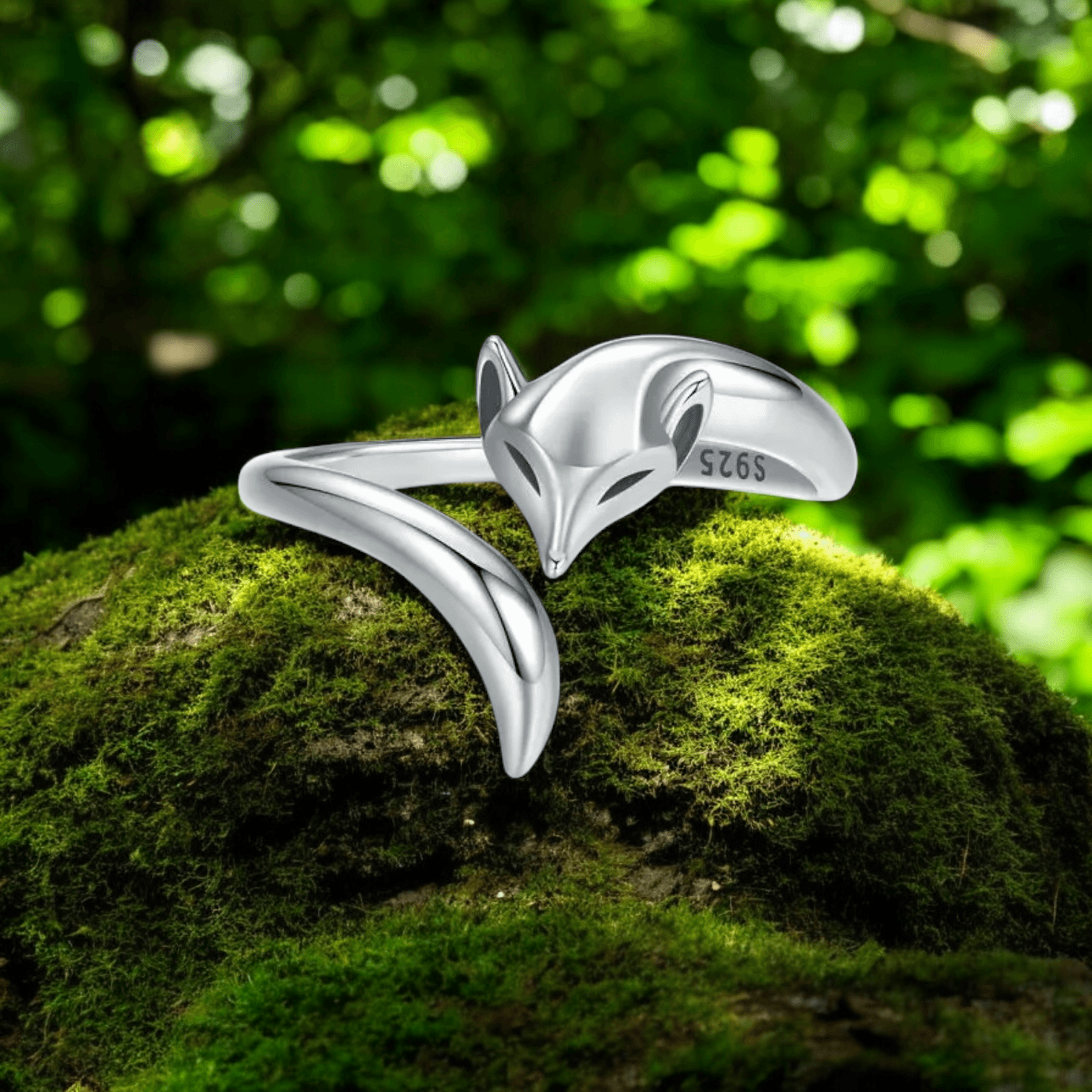 Pierścionek LIS srebro 929 regulowany zwierzęta lasu